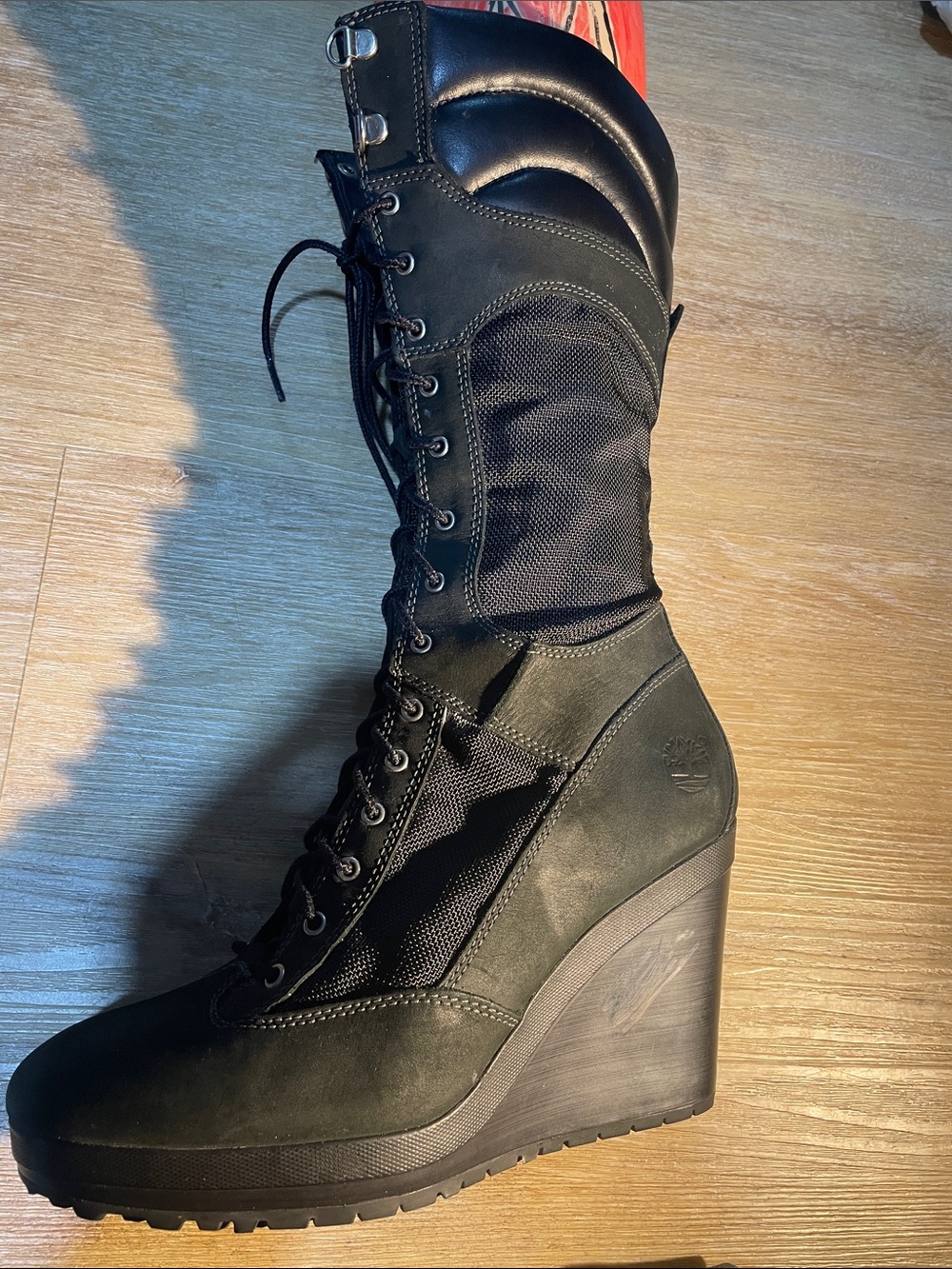 Timberland Y2K Black Lace-Up Wedge Boot - Tall Women's Wedge